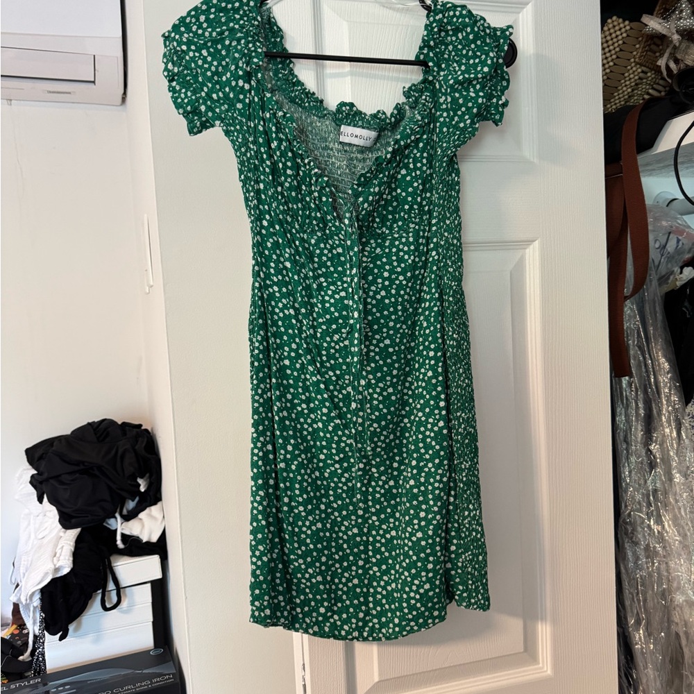 Hello Molly Green and White Polka Dot Mini Dress